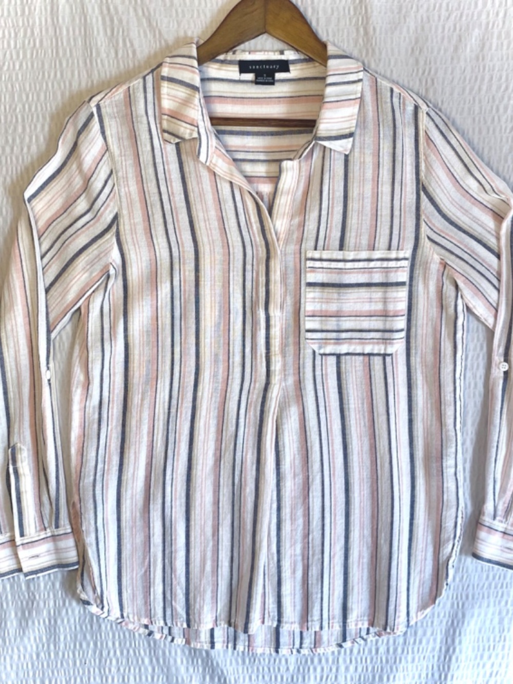 Sanctuary Striped Linen Cotton Blend Coastal Travel Tunic Small